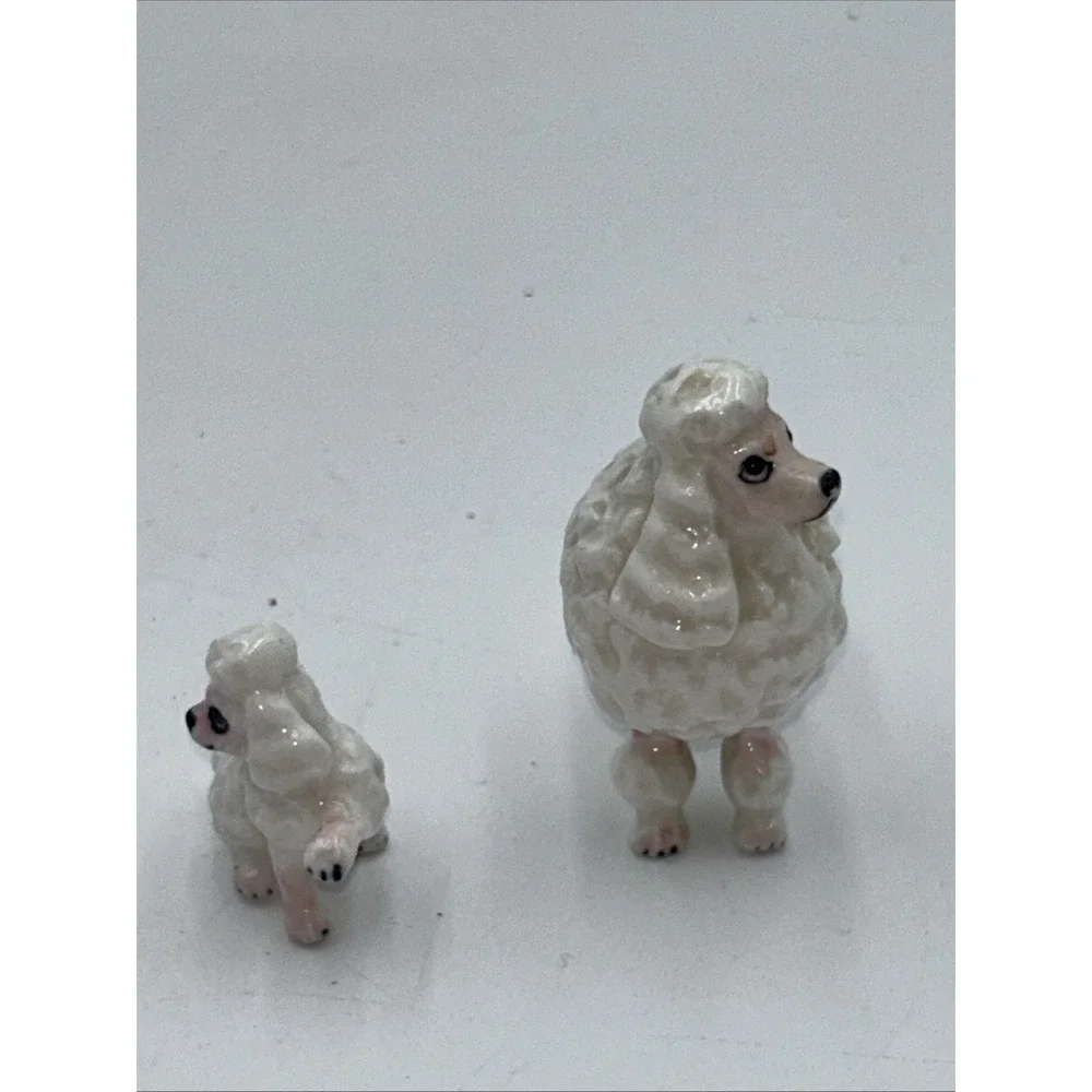 Vintage Bone China Shiken White with Pink Face Poodle Family of 2 Figurines